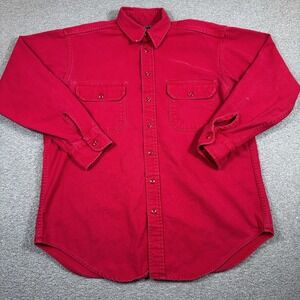 Vintage Woolrich Shirt Mens Large Red Cotton Long Sleeve Button Down Made In USA